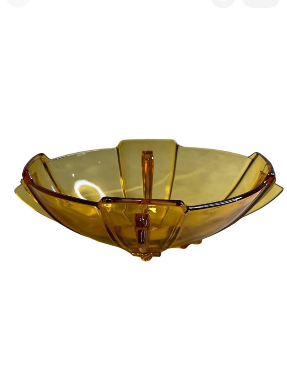 Vintage Art Deco Amber Glass Oval Decorative Bowl